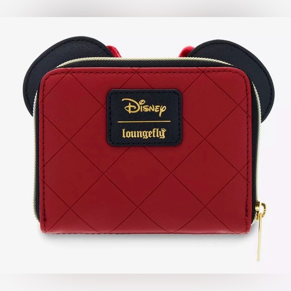 Loungefly Disney Minnie Mouse Burgundy Velvet Bow Mini Zipper Wallet - Picture 4 of 5
